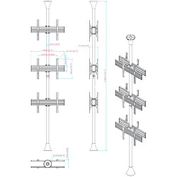 Acheter Kimex Support sol-plafond pour 6 écrans TV back to back 32'' - 75'' - Vesa max 600x400