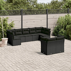 Maison Chic Salon de jardin 9 pcs avec coussins | Ensemble de Table et chaises | Mobilier d'Extérieur noir résine tressée -GKD74282