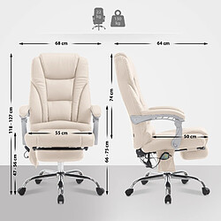 Acheter Decoshop26 Fauteuil de bureau avec fonction massage repose-pieds dossier inclinable en PVC crème 10_0002583