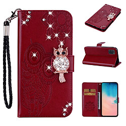 Etui en PU décor de strass imprimé hibou rouge pour votre Samsung Galaxy A31