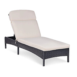 Helloshop26 Chaise longue de jardin transat de plage bain de soleil bronzage en rotin avec coussin (armature en acier, coussin confortable, capacité de charge : 160 kg, beige) 14_0007451