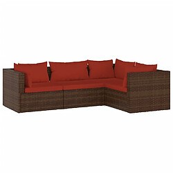 vidaXL Salon de jardin 4 pcs avec coussins Résine tressée Marron