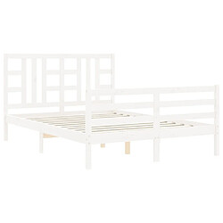 Maison Chic Lit adulte - Cadre Structure de lit avec tête de lit Contemporain blanc 160x200 cm bois massif -MN51542 pas cher