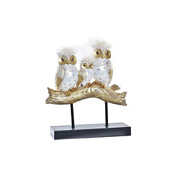 Figurine Décorative DKD Home Decor Tronc Hiboux Noir Doré Blanc Résine Traditionnel (24 x 9 x 26 cm)