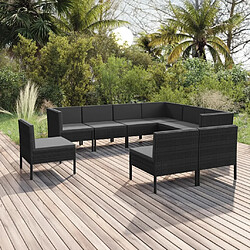 vidaXL Salon de jardin 9 pcs avec coussins Résine tressée Noir