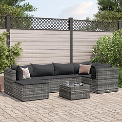 vidaXL Salon de jardin 7 pcs avec coussins Gris Résine tressée