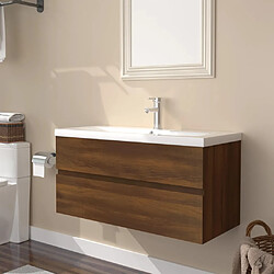 vidaXL Meuble lavabo avec bassin intégré Chêne brun Bois d'ingénierie