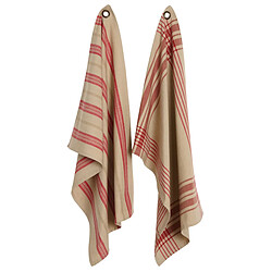 Aubry Gaspard Torchon à rayures (Lot de 2) beige et bordeaux.