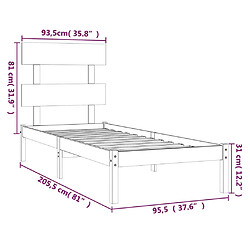 vidaXL Cadre de lit Bois massif 90x200 cm pas cher