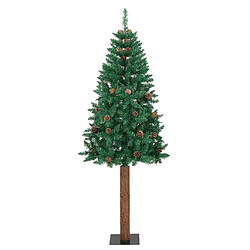 vidaXL Sapin de Noël mince avec bois véritable et cônes vert 150cm PVC