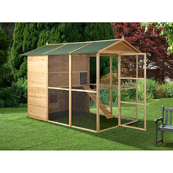 Vente-Unique Poulailler en bois avec enclos - 10 poules - L. 266 x P. 174 x H. 205 cm - Naturel - FERAS