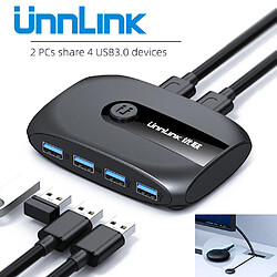 Universal USB 3.0 Sélecteur de commutateurs KVM 2 ports PC partagés 4 périphériques USB Hub Clavier Souris Clé USB Imprimante Ports PC