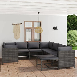 Maison Chic Salon de jardin 9 pcs + coussins - Mobilier/Meubles de jardin - Table et chaises d'extérieur Résine tressée Gris -MN64701