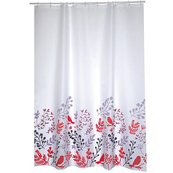 MSV Rideau de douche Polyester BIRDS 180x200cm QUALITÉ PREMIUM Motifs Rouge & Blanc - Anneaux inclus