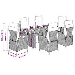 vidaXL Ensemble à manger de jardin coussins 7pcs Noir Résine tressée pas cher