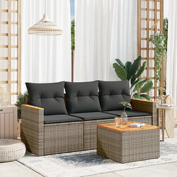 Maison Chic Salon de jardin 4 pcs avec coussins | Ensemble de Table et chaises | Mobilier d'Extérieur gris résine tressée -GKD93570