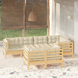 Maison Chic Salon de jardin 7 pcs avec coussins | Ensemble de Table et chaises | Mobilier d'Extérieur crème Bois de pin massif -GKD45644