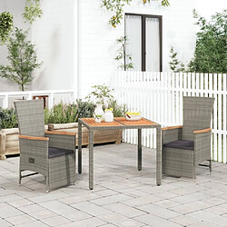 Salle à manger de jardin 3 pcs,Table et chaise à dîner avec coussins Gris -MN20294