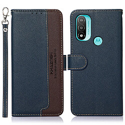 Etui en PU Fonction de balayage antivol bloquant RFID, texture litchi avec support bleu pour votre Motorola Moto E20/E40