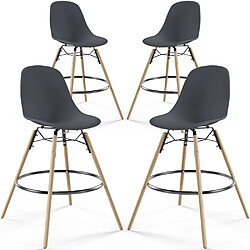 ICONIK INTERIOR Tabourets de Bar - Design Scandinave - Pieds en Bois - Lot de 4 - Skögur Gris foncé