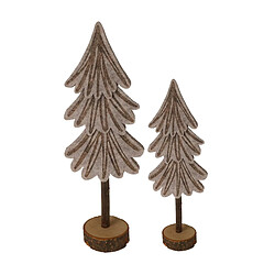 Mobili Rebecca Ensemble De 2 Mini Sapins De Noël En Feutre Gris Marron Avec Socle En Bois