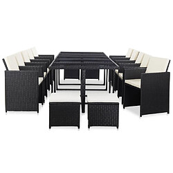 vidaXL Ensemble à manger d'extérieur 15 pcs avec coussins rotin Noir