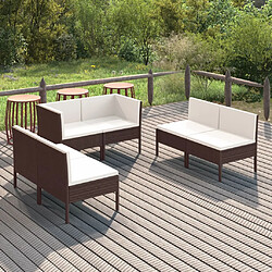 vidaXL Salon de jardin 6 pcs avec coussins Résine tressée Marron