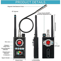 Chrono Détecteur Anti-Espion Détecteur de Bogue de caméra cachée Détecteur GPS pour Dispositif de Suivi GSM Signal RF Tracker GPS sans Fil Détecteur de Dispositif d'écoute avec Fonction AI(noir)