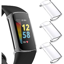 Lot de 3 films de protection d'écran compatibles avec Fitbit Charge 5 (pas pour Charge 4/3), étui de protection en TPU robuste pour pare-chocs plaqué de protection tout autour pour montre intelligente Charge 5