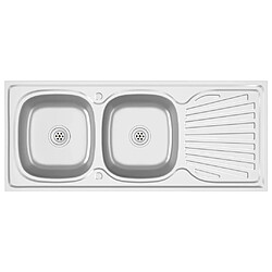 vidaXL Évier de cuisine à double évier argenté 1200x500x155 mm inox