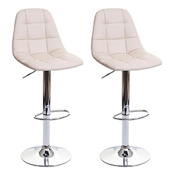 Decoshop26 2x tabourets de bar comptoir chaise haute en synthétique crème base et cadre en acier chromé 04_0000104