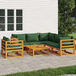 Maison Chic Salon de jardin 7 pcs + coussins - Mobilier/Meubles de jardin - Table et chaises d'extérieur vert bois massif -MN81154