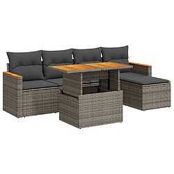 vidaXL Salon de jardin avec coussins 6 pcs gris résine tressée acacia