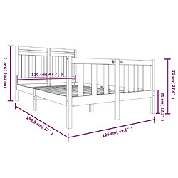 vidaXL Cadre de lit Marron miel 120x190 cm Petit Double Bois massif pas cher