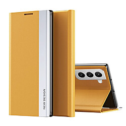 Coque en TPU + PU fermeture magnétique avec support jaune pour votre Samsung Galaxy S22