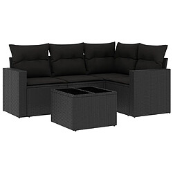 Maison Chic Salon de jardin 5 pcs avec coussins | Ensemble de Table et chaises | Mobilier d'Extérieur noir résine tressée -GKD39566