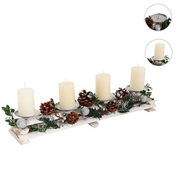 Mendler Arrangement de l'Avent HWC-M12 avec porte-bougies, couronne de l'Avent décoration de Noël bois argenté blanc 18x49x13cm ~ avec bougies