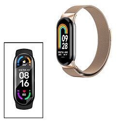 PHONECARE Kit Bracelet Milanese Loop Fermoir Magnétique + Film Protectora D'écran Gel Full Cover pour Xiaomi Mi Band 8 - Or Rose