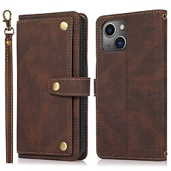 Etui en PU texture rétro avec support et porte-cartes pour votre iPhone 13 mini 5.4 pouces - marron