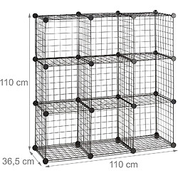 Helloshop26 Étagère modulable grille treillis 9 cubes compartiments métal meuble rangement grillage 35x35 cm noir 13_0001074