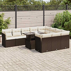 vidaXL Salon de jardin et coussins 11 pcs marron résine tressée