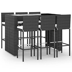 Maison Chic Ensemble de bar de jardin 7 pcs et coussins,Table + chaises + coussins d'extérieur noir poly rotin -GKD377351