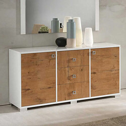 Avis Dansmamaison Buffet 2 portes 3 tiroirs Laqué Blanc Brillant/Bois - AVELLINO