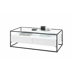 Avis Inside 75 Table basse design 120 cm EDMONTON blanc pietement acier époxy 2 tiroirs