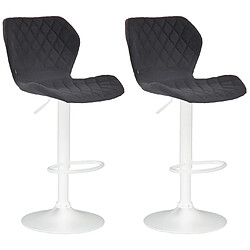 Decoshop26 Lot de 2 tabourets de bar avec coutures décoratives en forme de losanges en tissu noir et métal blanc 10_0004126