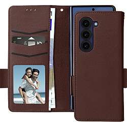 Avizar Étui pour Galaxy Z Fold 6 Portefeuille Languette Magnétique Dragonne Marron Foncé