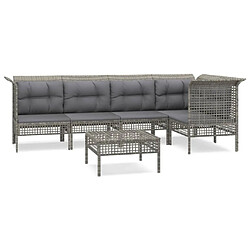 Maison Chic Salon de jardin 6 pcs + coussins - Mobilier/Meubles de jardin - Table et chaises d'extérieur Gris Résine tressée -MN97398