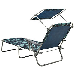 Avis Helloshop26 Transat chaise longue bain de soleil lit de jardin terrasse meuble d'extérieur avec auvent acier motif de feuilles 02_0012266