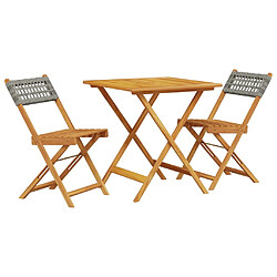 vidaXL Ensemble de bistro 3 pcs gris résine tressée et bois massif