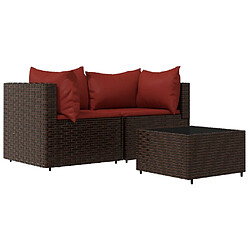 vidaXL Salon de jardin 3 pcs avec coussins marron résine tressée